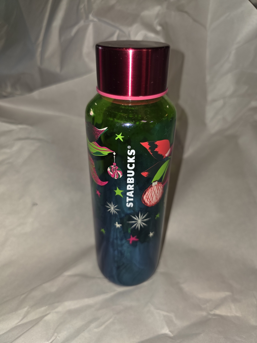Starbucks Green & Pink Metallic Holiday Bottle